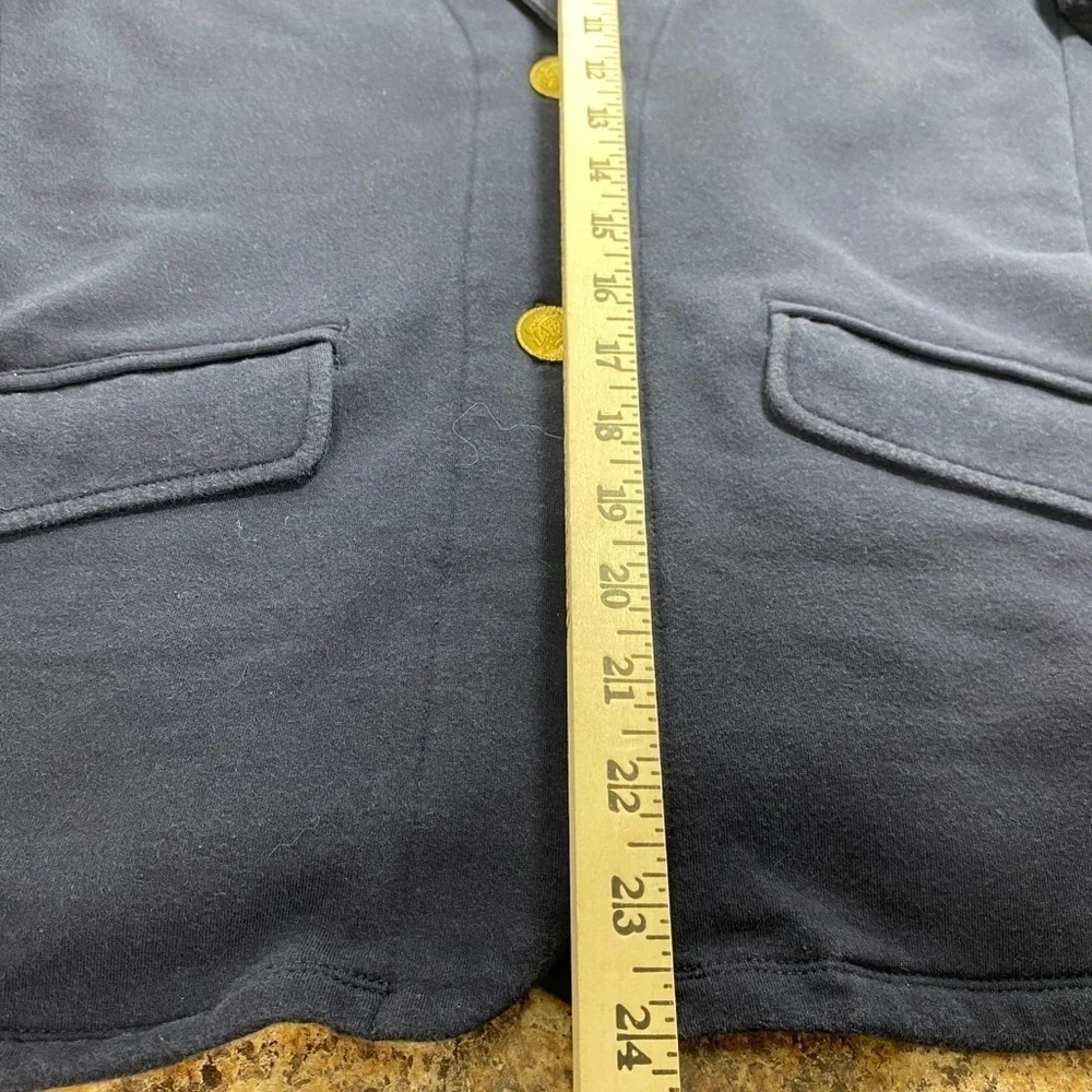 Ralph Lauren Blue Knit Blazer Cardigan Medium Embroidered Crest Gold Button‎ - Picture 4 of 5